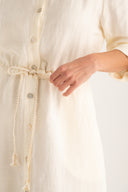 Regular fit 3/4 sleeve midi shirt dress with drawstring waist - BUTTER - 35904 - 5