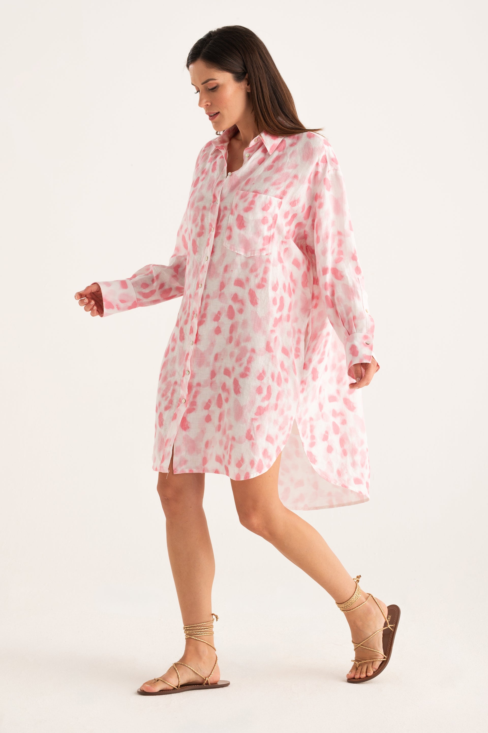 120 lino shirt dress Chemisier Shirt Dress with Belt NAVY FADE / XL/48