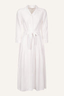 Regular fit long-sleeve Flared Linen Shirt Dress - WHITE - 35897 - 5