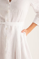 Regular fit long-sleeve Flared Linen Shirt Dress - WHITE - 35897 - 3