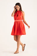 Regular fit sleeveless halter mini dress with bow closure - 1