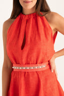 Regular fit sleeveless halter mini dress with bow closure - ANEMONE - 35899 - 5