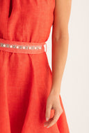 Regular fit sleeveless halter mini dress with bow closure - ANEMONE - 35899 - 4
