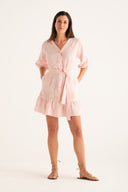 Regular fit 3/4 sleeve embroidered shirt dress