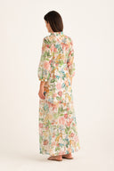 Regular fit Printed Long-Sleeve Linen Maxi Dress