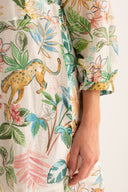 Regular fit Printed Long-Sleeve Linen Maxi Dress