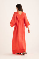 Relaxed A-line V-neck Linen Caftan Maxi Dress - ANEMONE - 33639 - 3