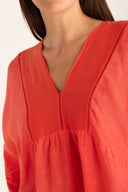Relaxed A-line V-neck Linen Caftan Maxi Dress - ANEMONE - 33639 - 4