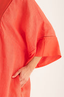 Relaxed A-line V-neck Linen Caftan Maxi Dress - ANEMONE - 33639 - 5