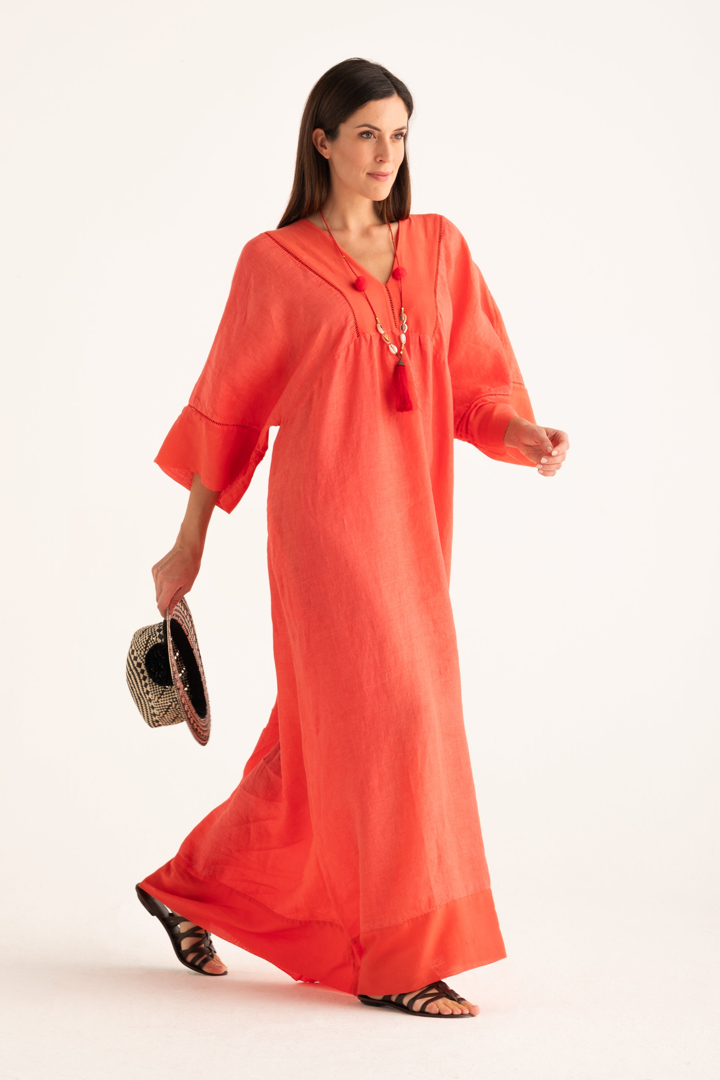 Relaxed A-line V-neck Linen Caftan Maxi Dress – 120% Lino