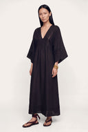 Relaxed A-line V-neck Linen Caftan Maxi Dress - 1