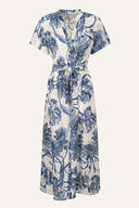 Regular fit short-sleeve midi shirt dress with floral print - WASHED-BLU - 35905 - 4