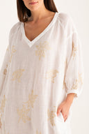 Regular fit short-sleeve midi shirt dress with floral print - WHITE - 33640 - 4