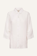 Regular fit linen shirt with button closure - WHITE SOLI - 33647 - 7