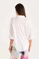 Regular fit linen shirt with button closure - WHITE SOLI - 33647 - 3