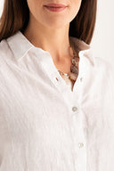 Regular fit linen shirt with button closure - WHITE SOLI - 33647 - 4