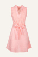 Regular fit sleeveless dress with a split neckline and waist tie - BALLERINA  - 33667 - 6