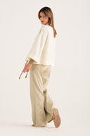 Oversized fit shirt with classic collar and double flap pockets - BUTTER - 35908 - 5