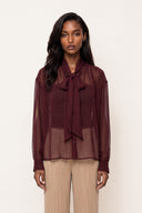Sheer Viscose Crêponne Tie-Neck Blouse - BAROLO - 37154 - 1