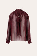 Sheer Viscose Crêponne Tie-Neck Blouse - BAROLO - 37154 - 4