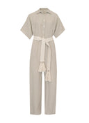 Linen Jumpsuit with Woven Belt - NUT - 36566 - 3