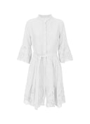 Embroidered Linen Shirt Dress with Belt - WHITE - 36573 - 1