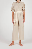 Linen Jumpsuit with Woven Belt - NUT - 36566 - 1
