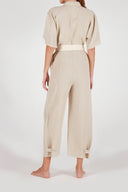 Linen Jumpsuit with Woven Belt - NUT - 36566 - 2